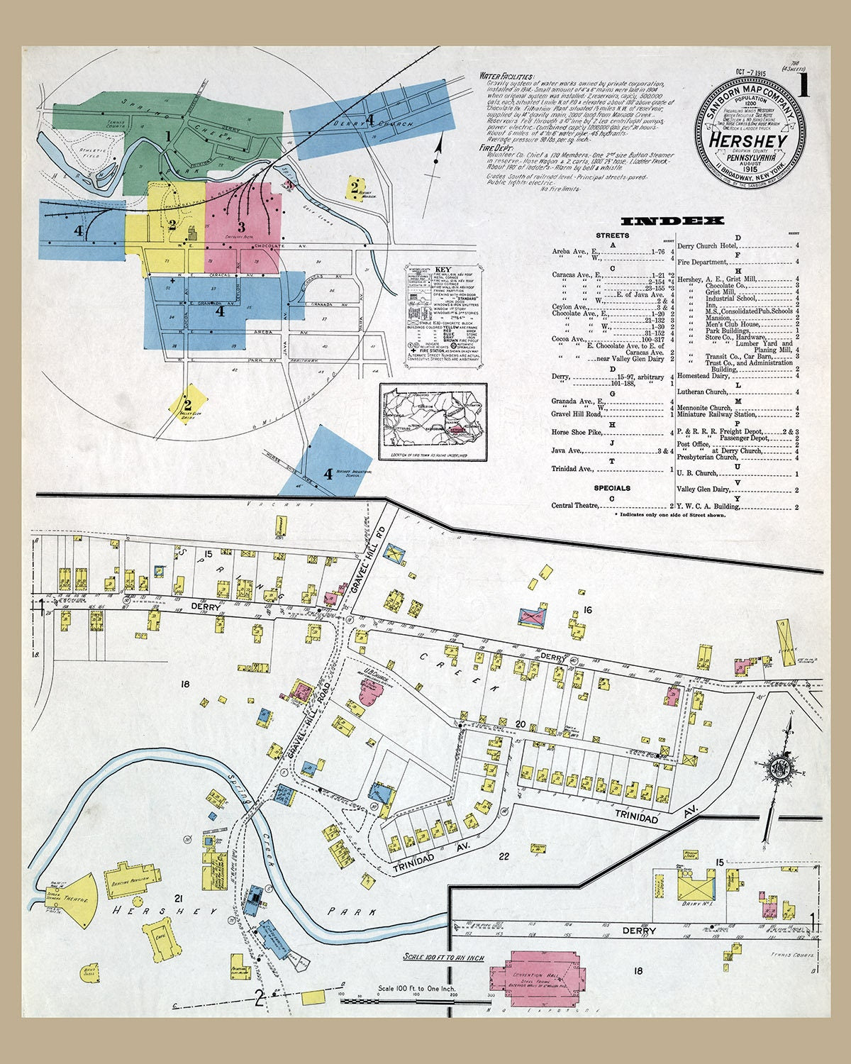 1915 Town Map of Hershey Dauphin County Pennsylvania