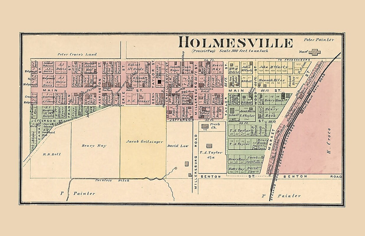 1875 Map of Holmesville Holmes County Ohio