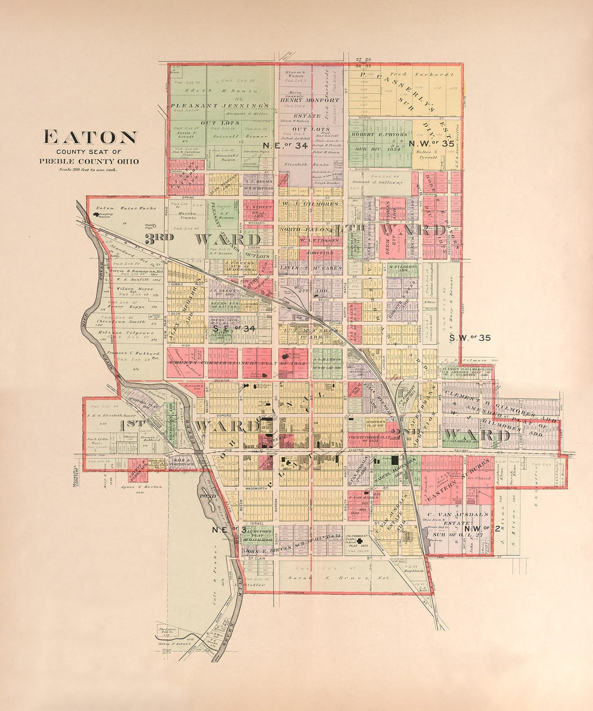 1912 Map of Eaton Preble County Ohio