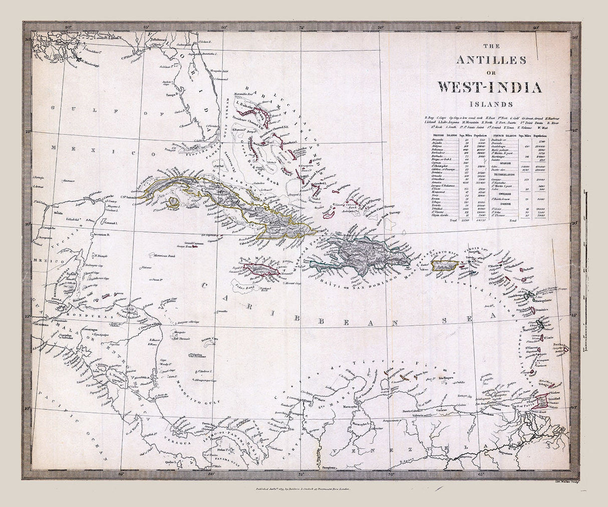 1835 Map of The Antilles or West-India Islands