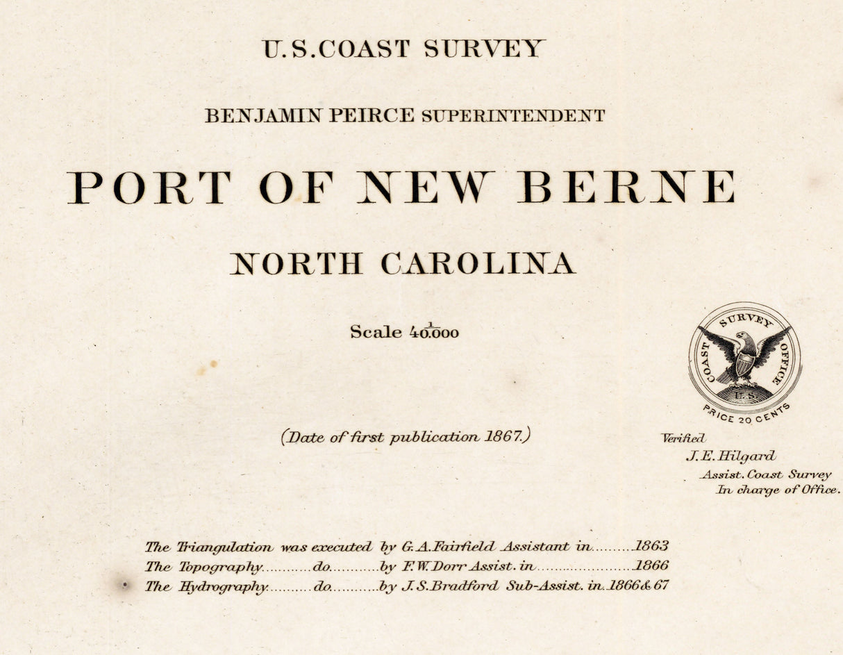 1867 Nautical Chart of Port of New Berne North Carolina