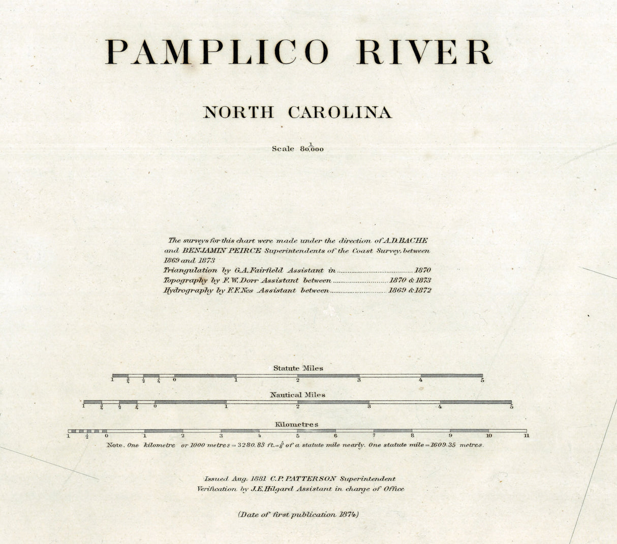 1873 Nautical Chart of Pamplico River North Carolina
