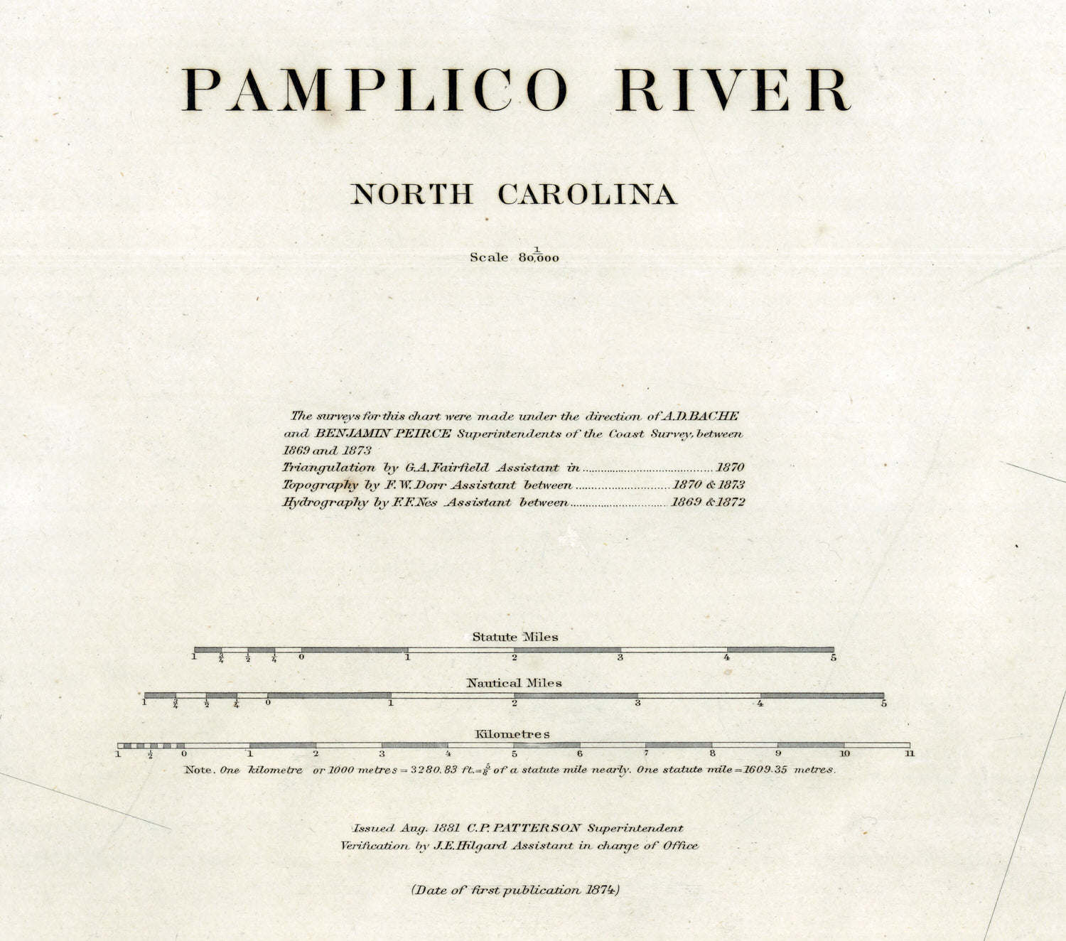 1873 Nautical Chart of Pamplico River North Carolina