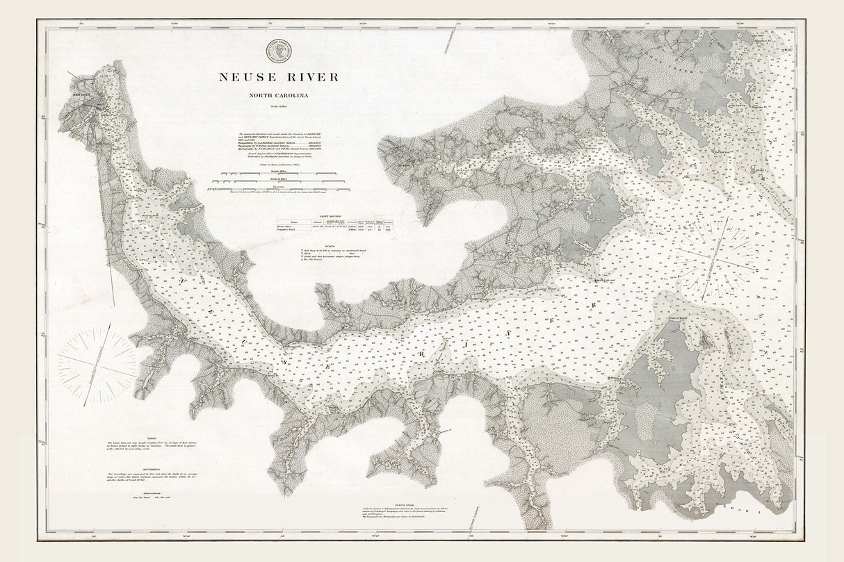1874 Nautical Chart of Neuse River North Carolina