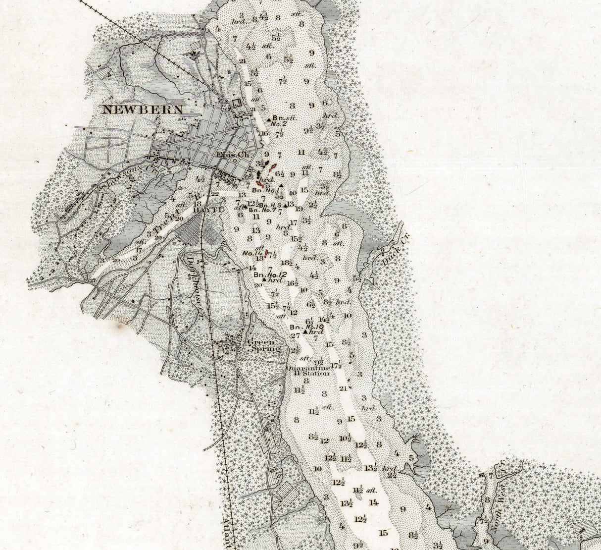 1874 Nautical Chart of Neuse River North Carolina