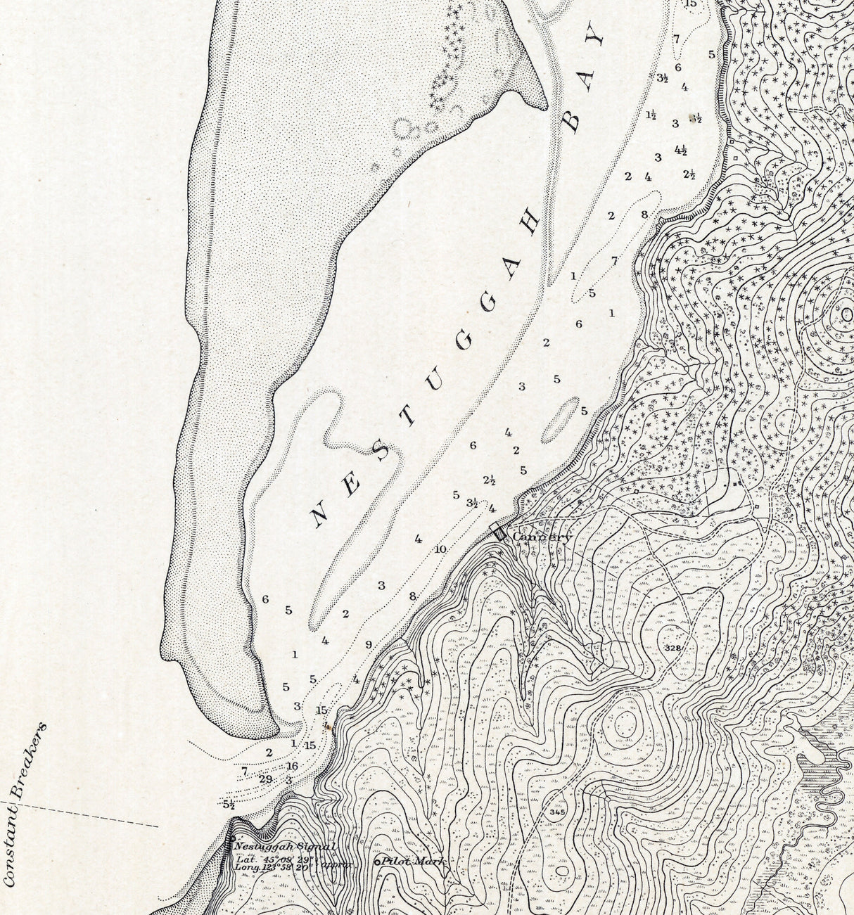 1888 Nautical Chart of Nestuggah Bay Oregon