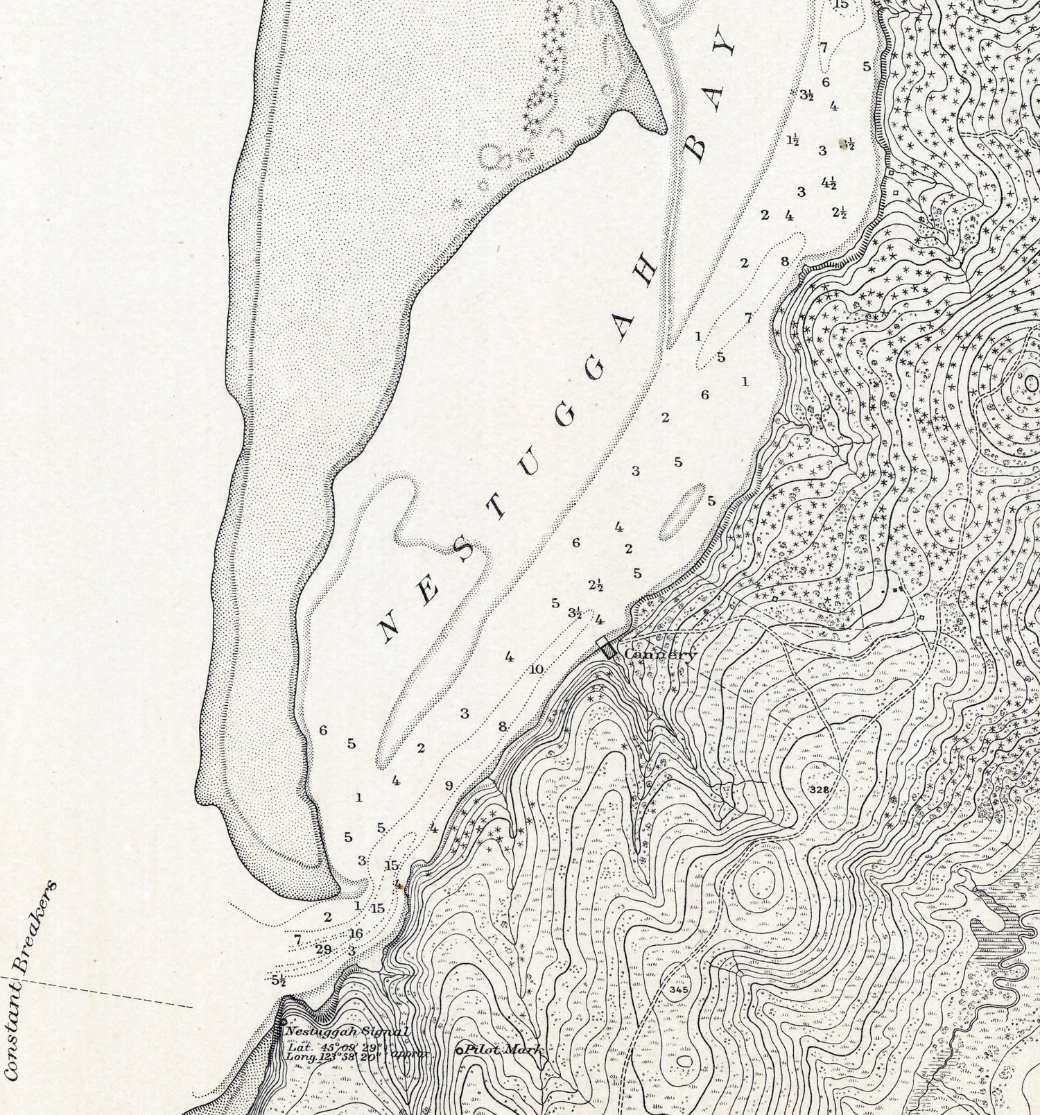 1888 Nautical Chart of Nestuggah Bay Oregon