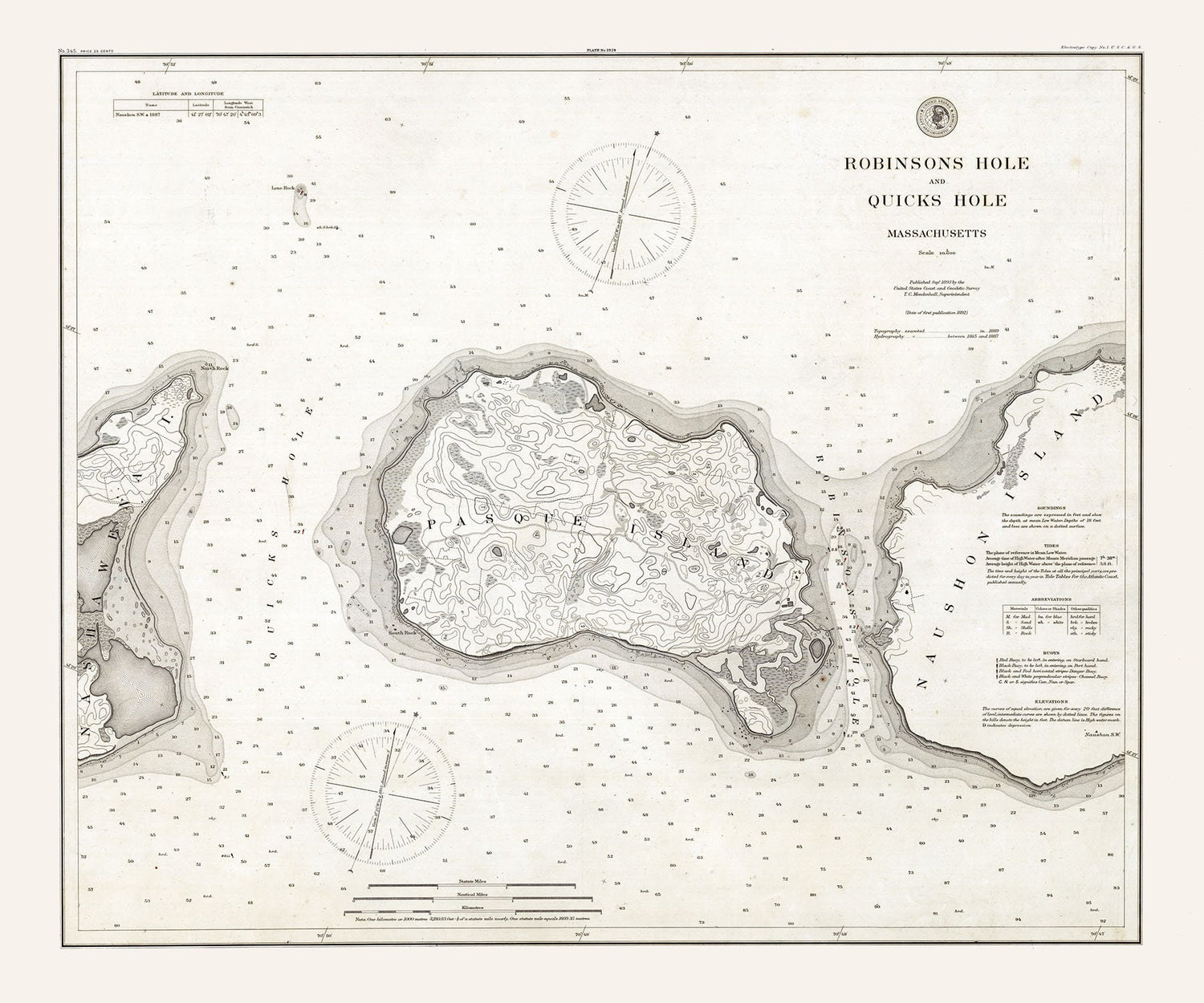 1892 Nautical Chart of Robinsons Hole and Quicks Hole Massachusetts