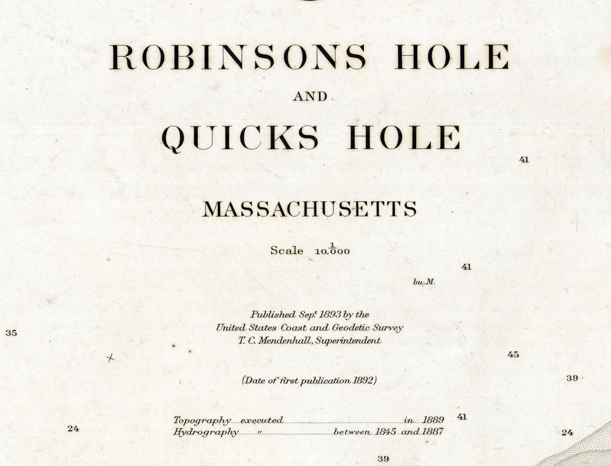 1892 Nautical Chart of Robinsons Hole and Quicks Hole Massachusetts