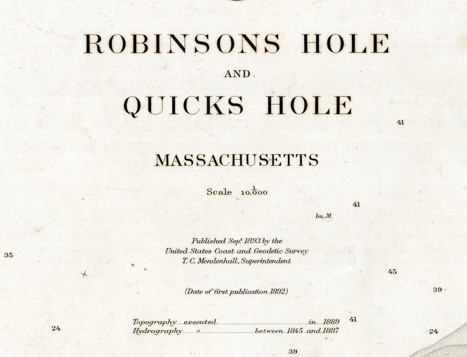 1892 Nautical Chart of Robinsons Hole and Quicks Hole Massachusetts