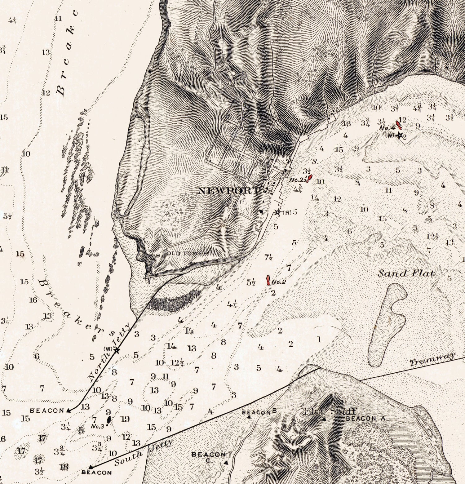 1895 Nautical Chart of Yaquina River Entrance Oregon