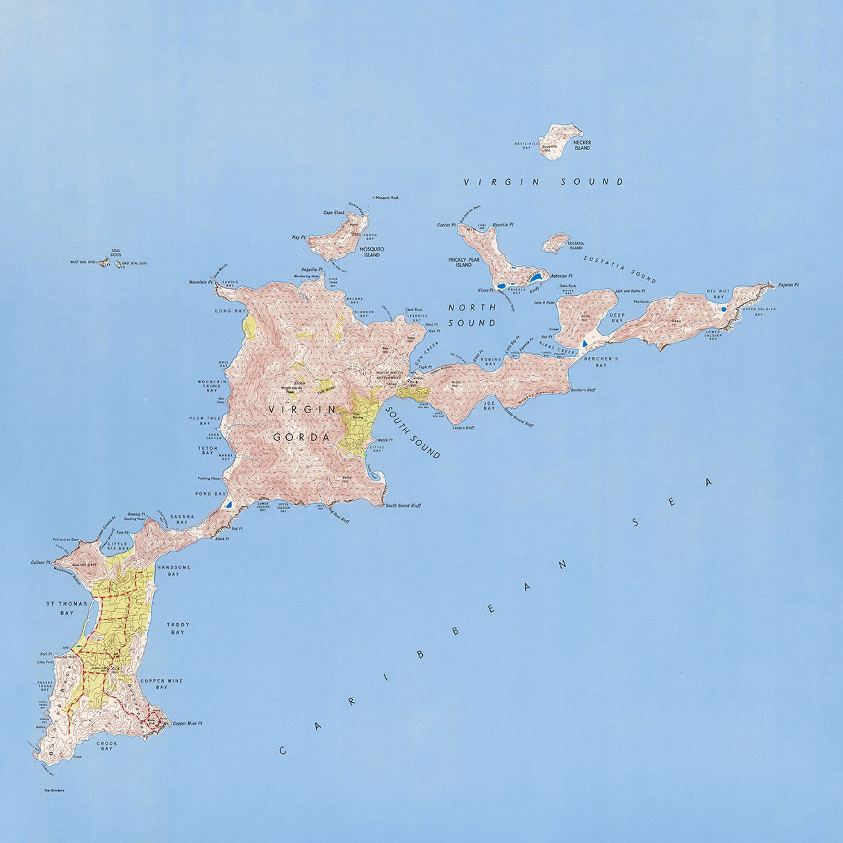 1965 Map of the Leeward Islands