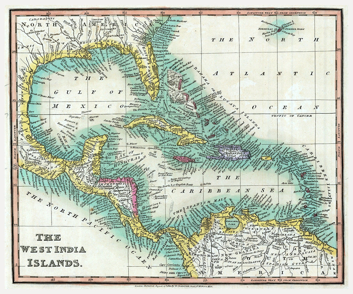 1811 Map of The West India Islands Caribbean