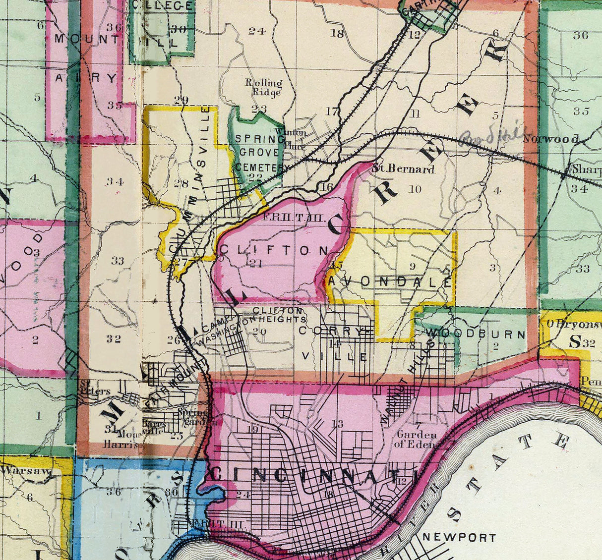 1869 Map of Hamilton County Ohio