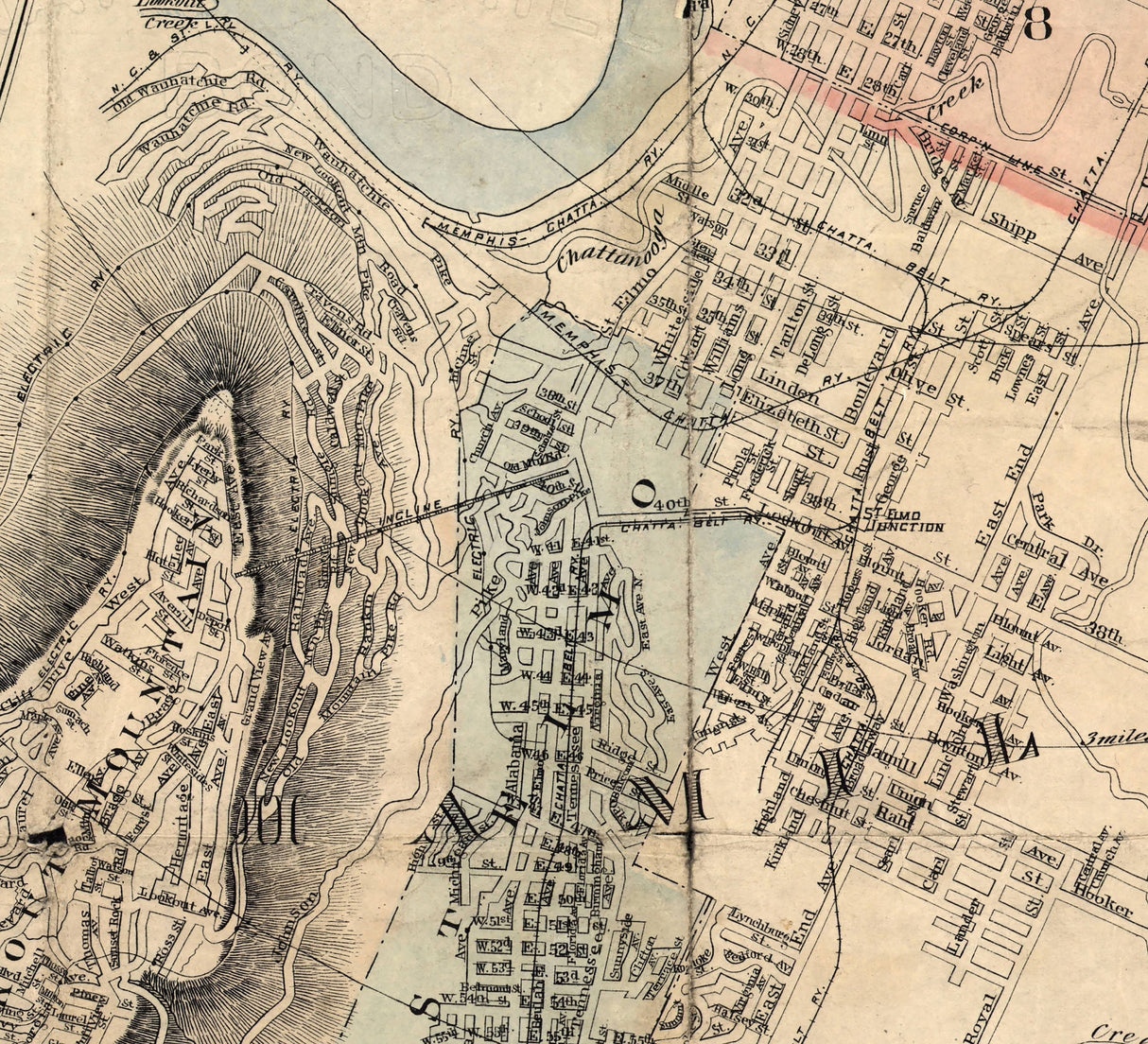 1914 Map of Chattanooga Tennessee and Vicinity