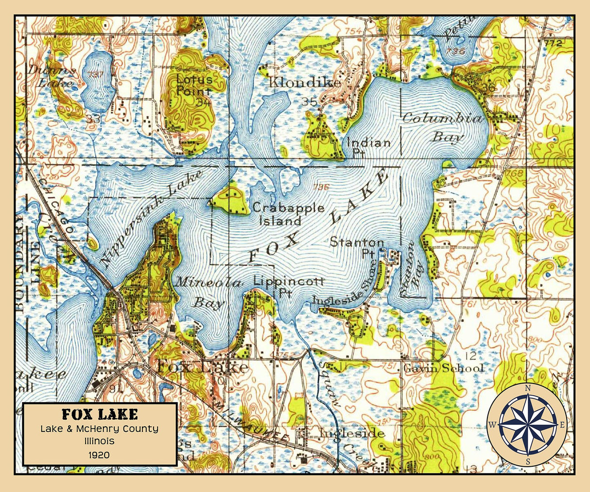 1920 Map of Fox Lake Illinois