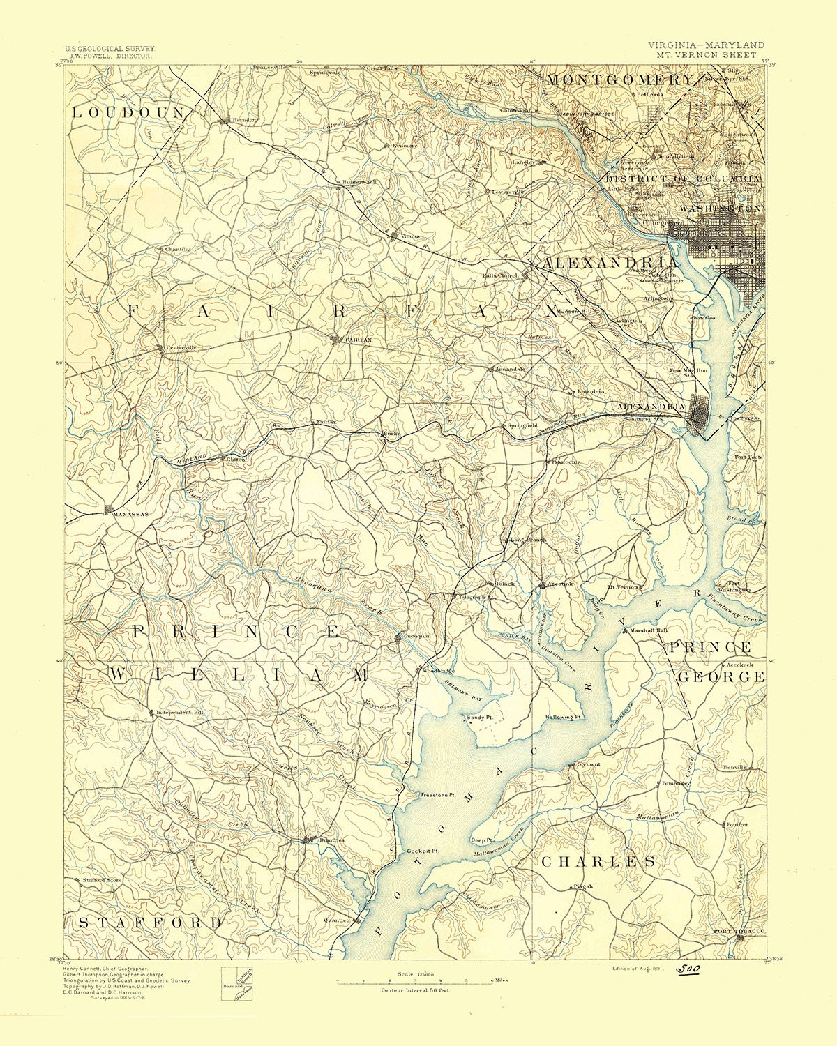 1891 Topo Map of Mt Vernon Virginia Fairfax Alexandria