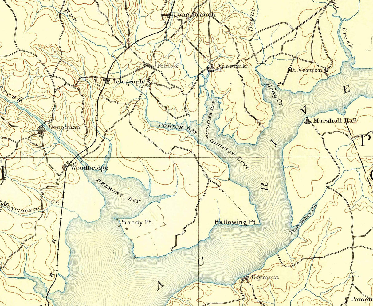 1891 Topo Map of Mt Vernon Virginia Fairfax Alexandria