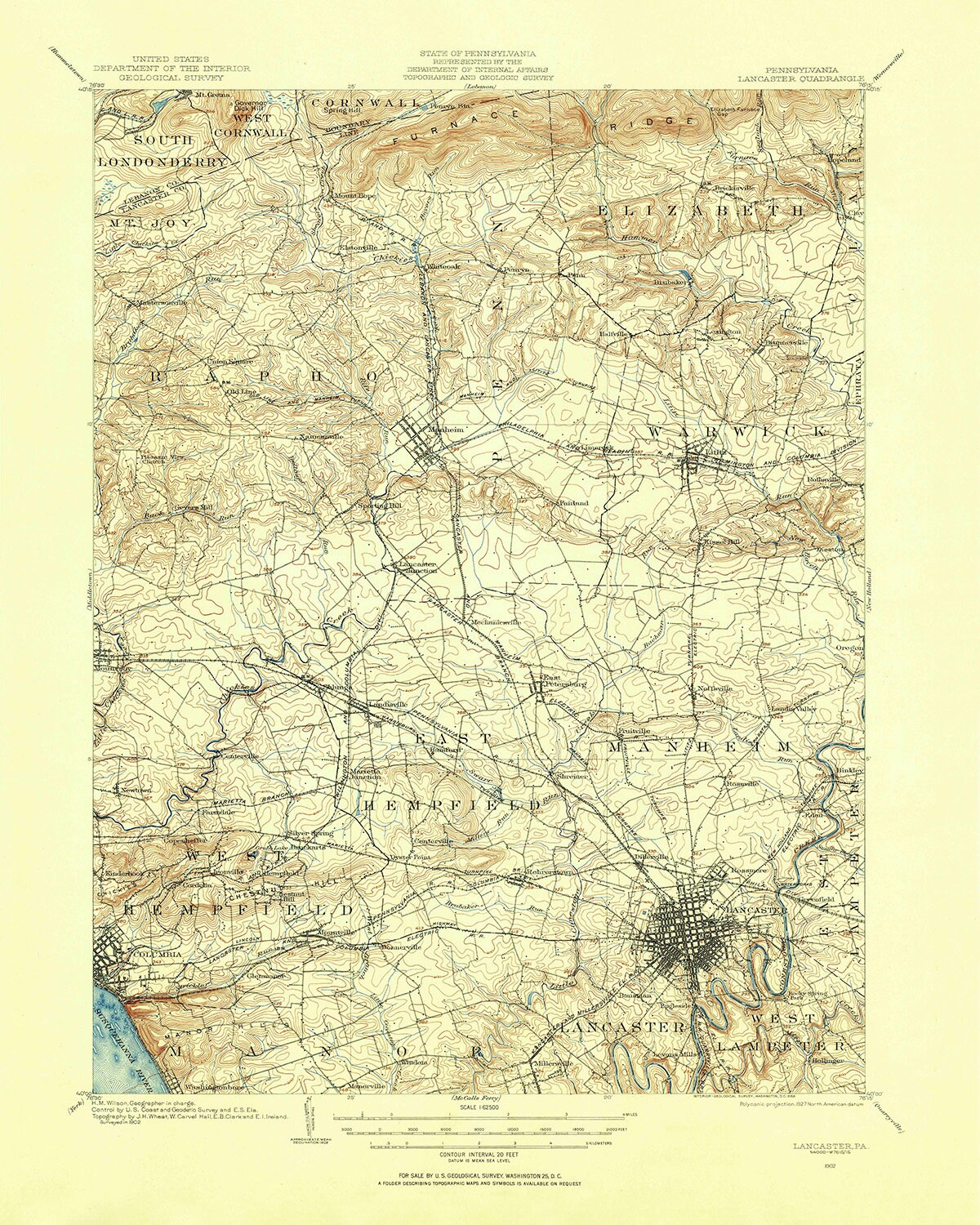 1902 Topo Map of Lancaster Pennsylvania