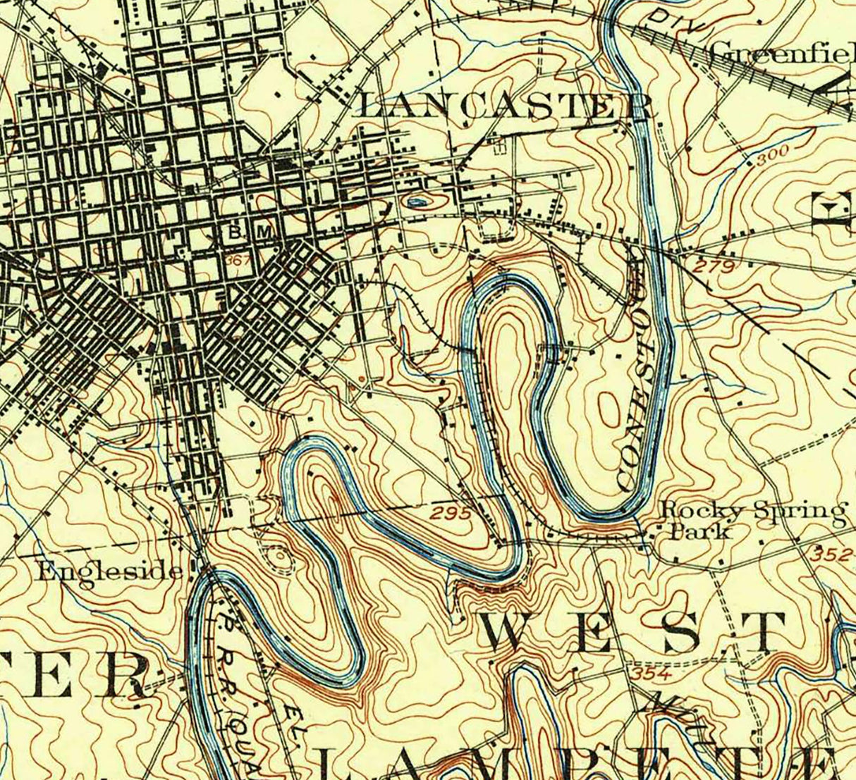 1902 Topo Map of Lancaster Pennsylvania