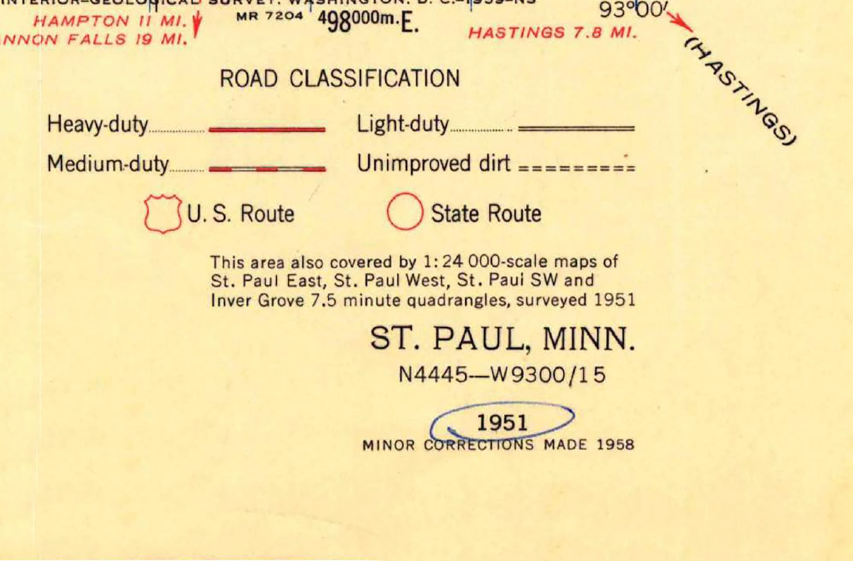 1951 Topo Map of Saint Paul Minnesota