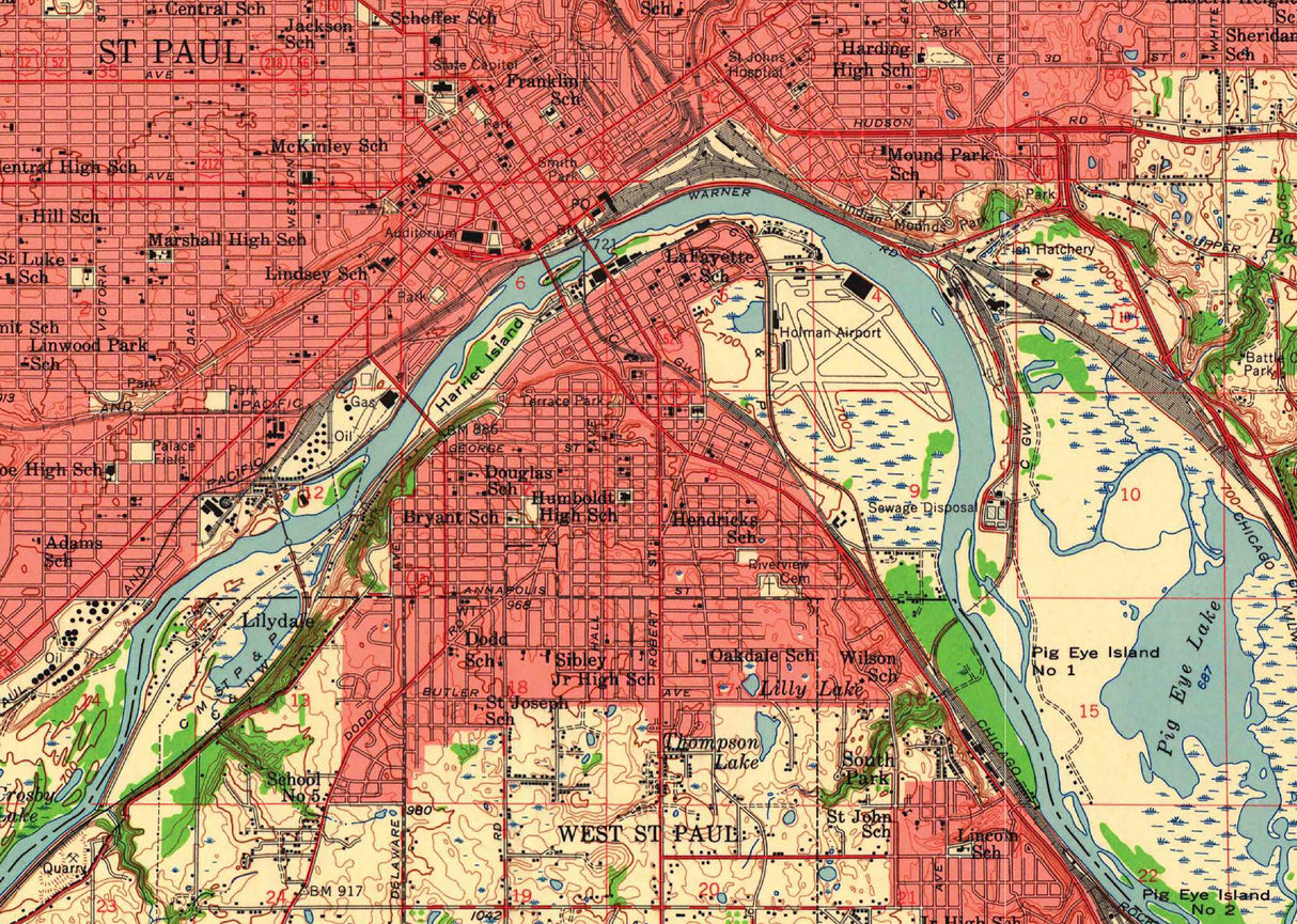 1951 Topo Map of Saint Paul Minnesota