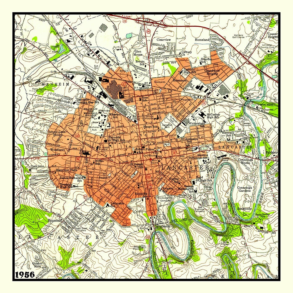 1956 Map of Lancaster Pennsylvania