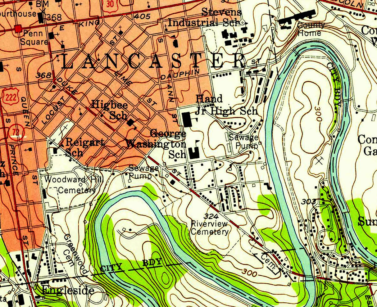 1956 Map of Lancaster Pennsylvania