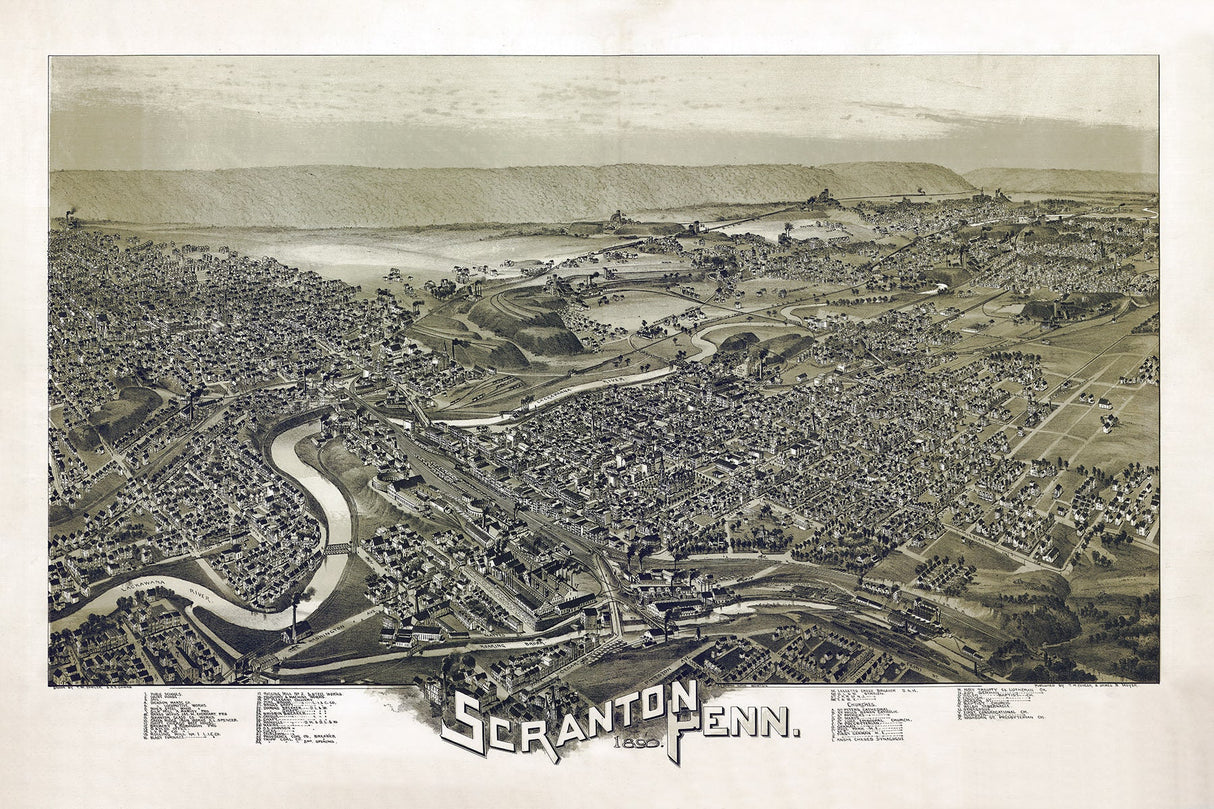 1890 Panoramic Map of Scranton Pennsylvania