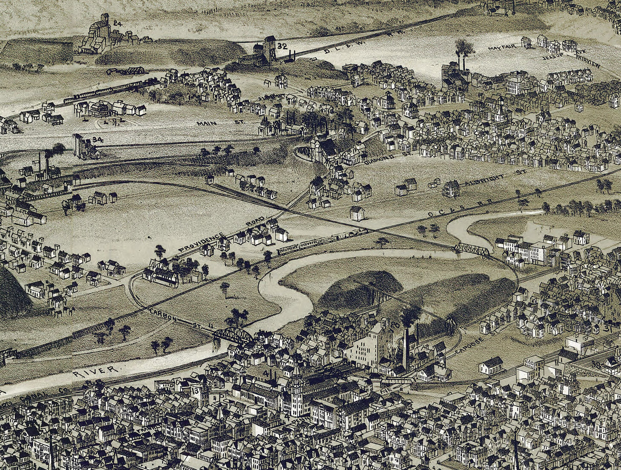 1890 Panoramic Map of Scranton Pennsylvania