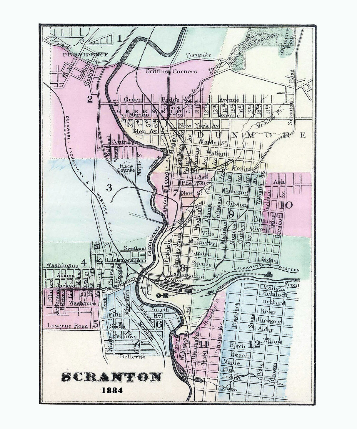 1884 Map of Scranton Pennsylvania
