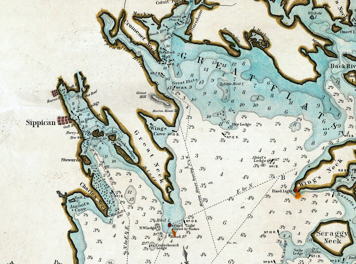 1876 Nautical Chart of Buzzards Bay Massachusetts