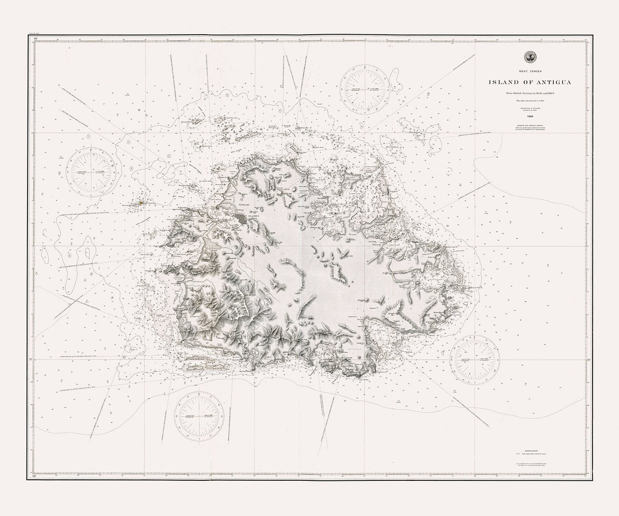 1889 Map of the Island of Antigua
