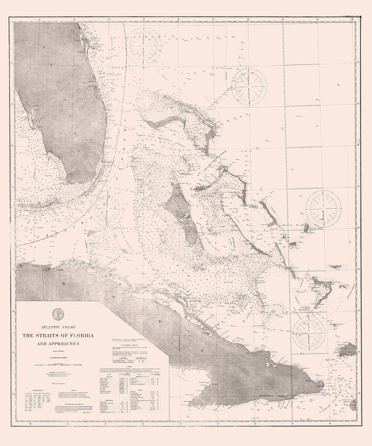 1893 Map of The Straights of Florida and Bahamas