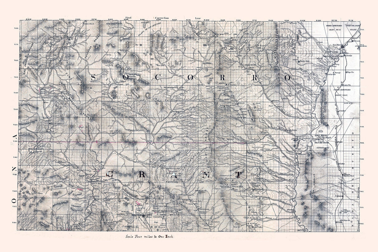 1800s Map of Socorro County and Grant County New Mexico