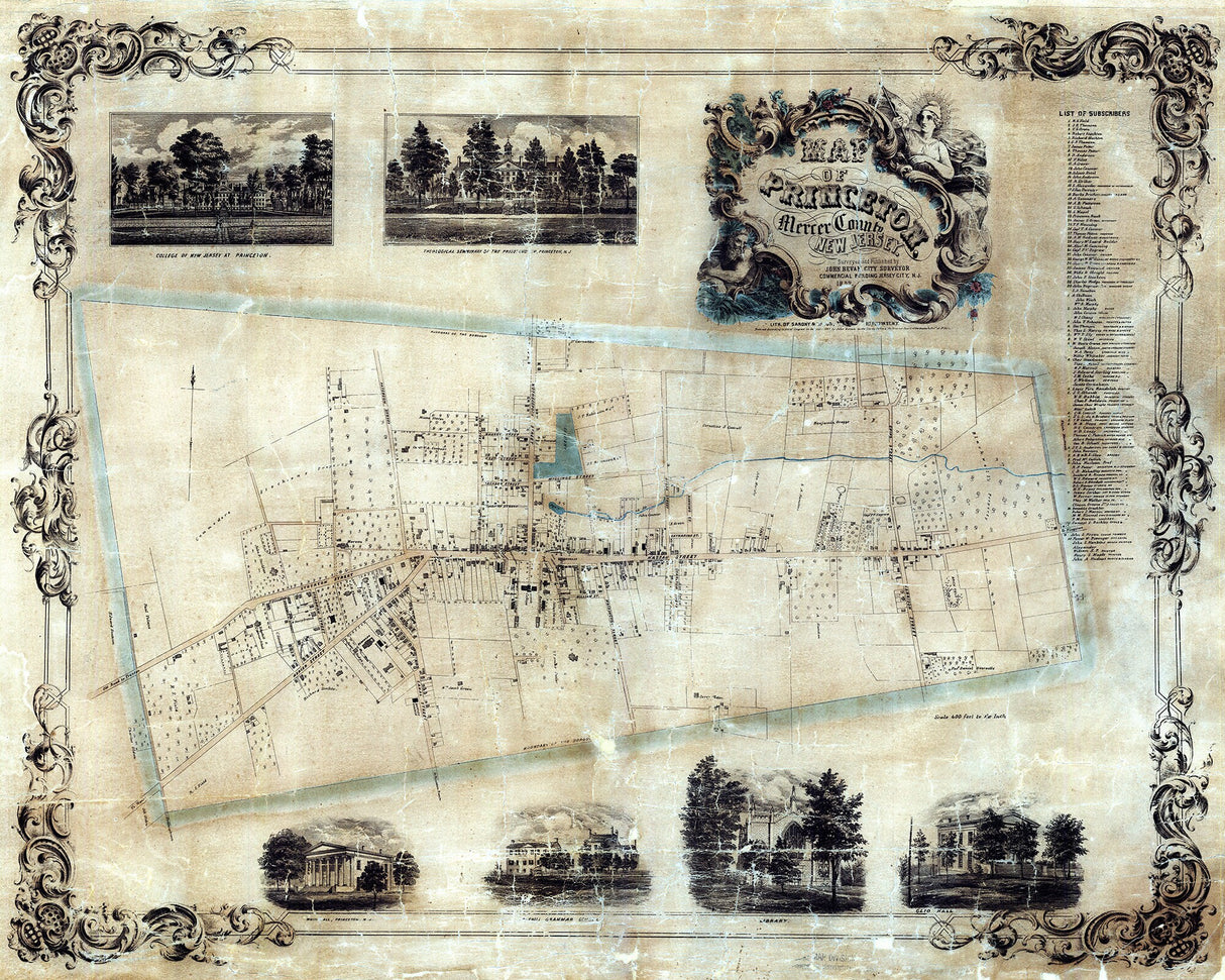 1852 Map of Princeton Mercer County New Jersey