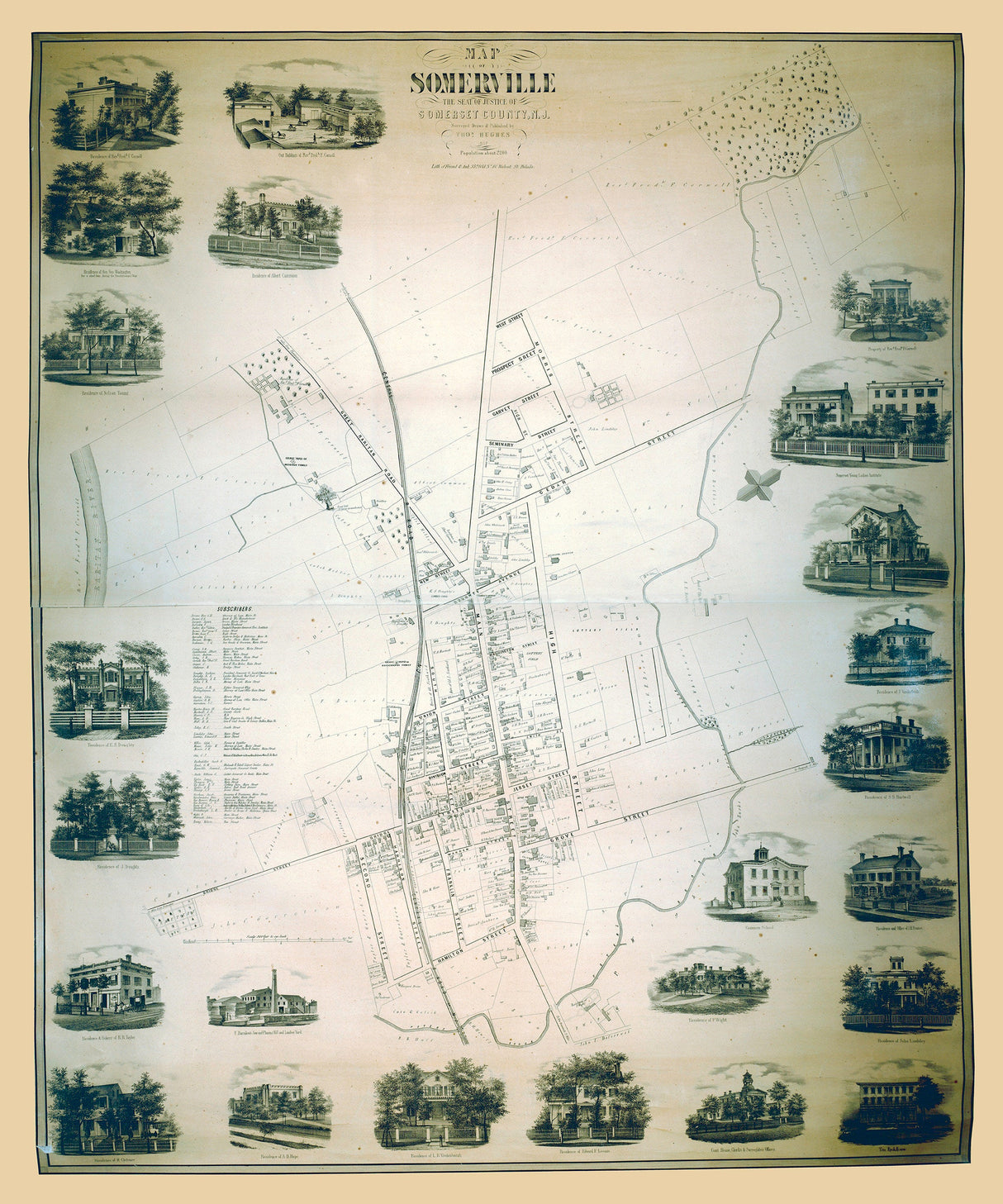 1857 Map of Somerville Somerset County New Jersey