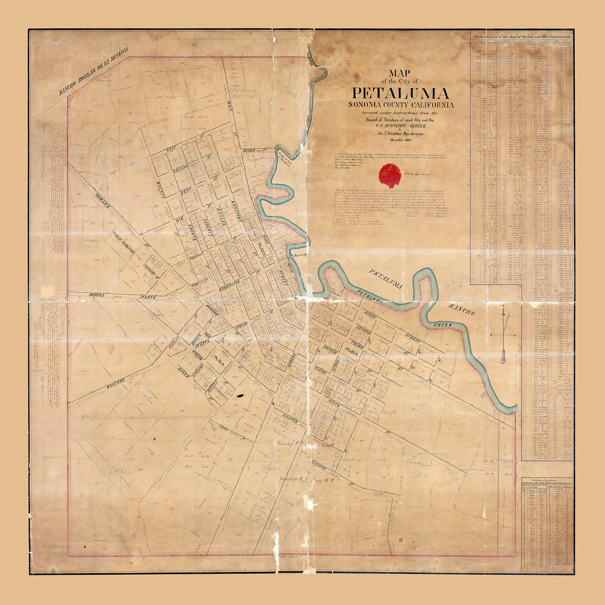 1865 Map of Petaluma Sonoma County California