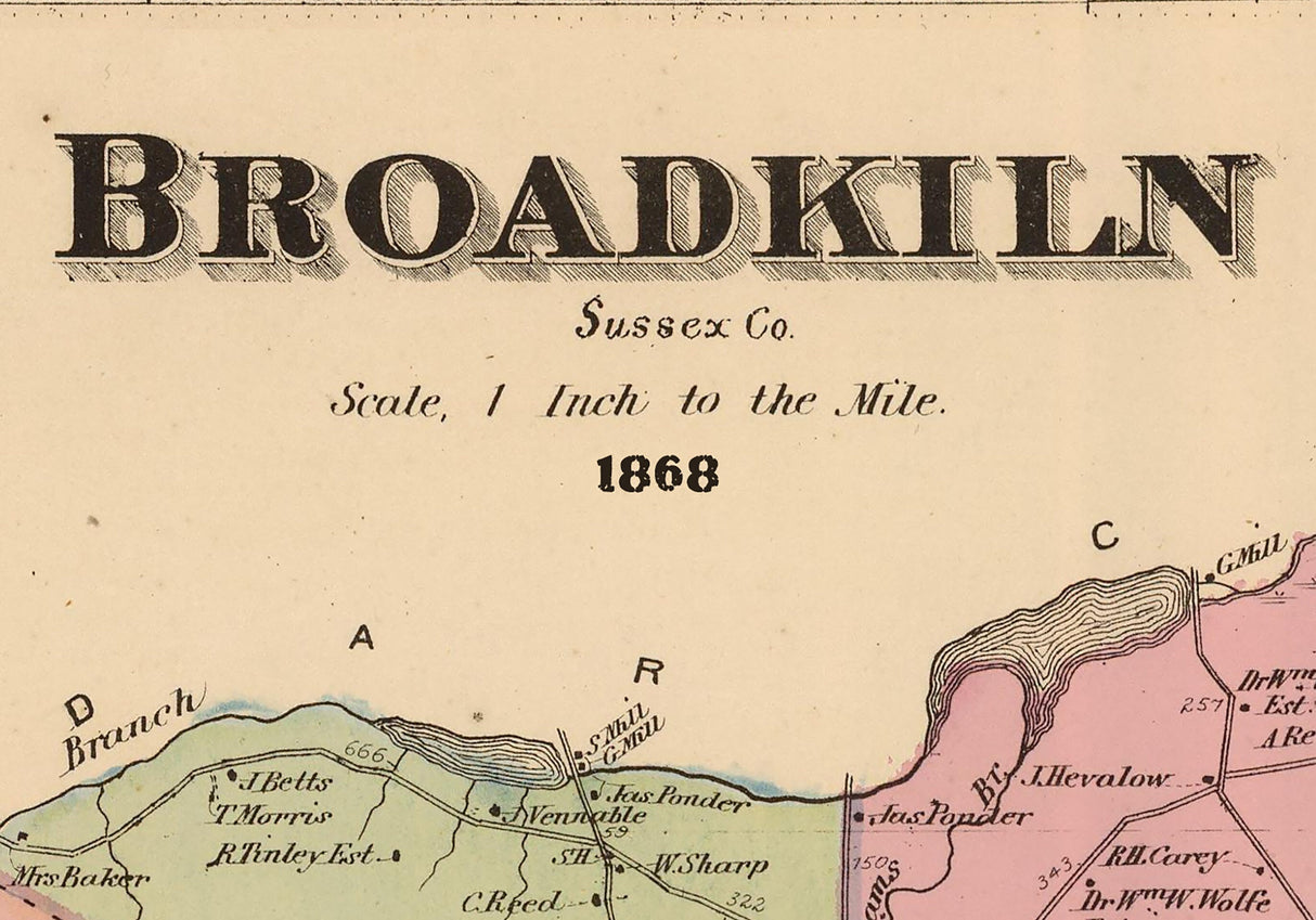 1868 Map of Broadkiln Sussex County Delaware