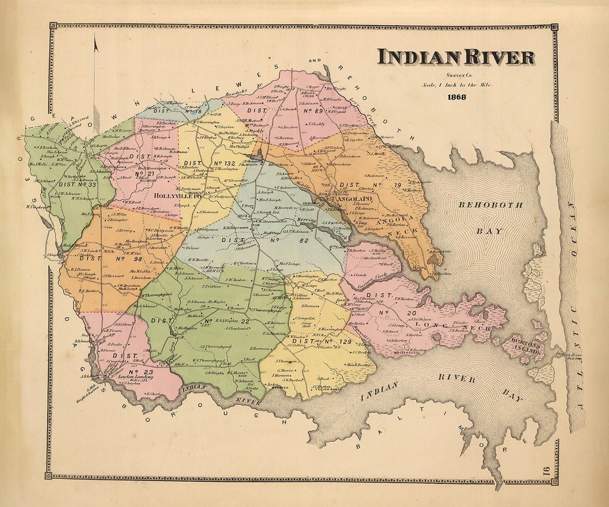 1868 Map of Indian River Sussex County Delaware
