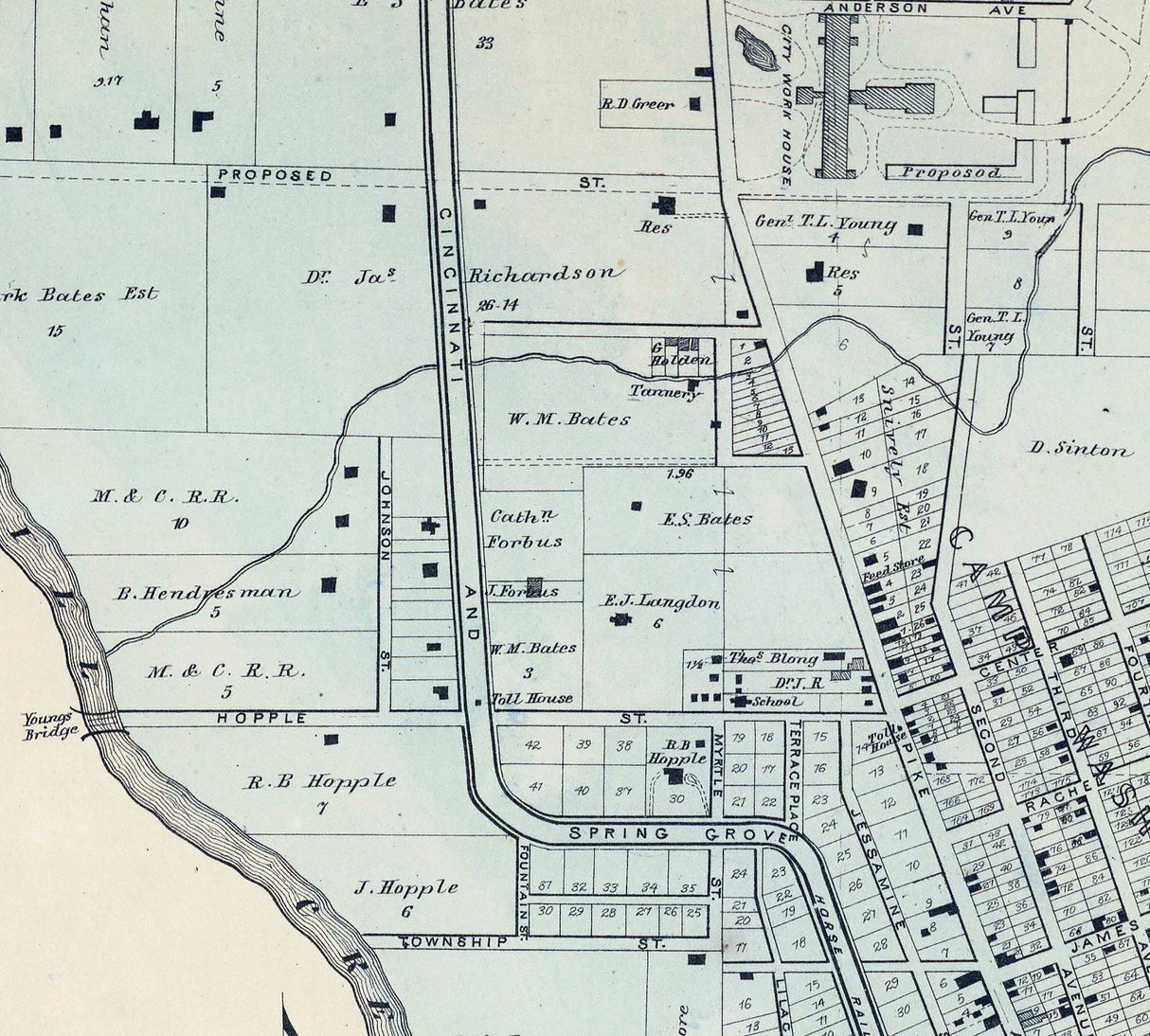1869 Map of Camp Washington and Clifton Heights Hamilton County Ohio