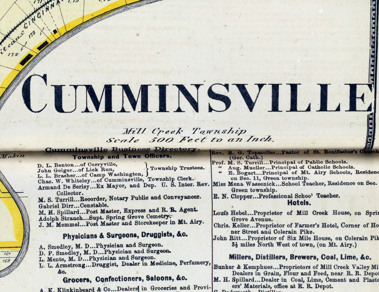 1869 Map of Cumminsville Hamilton County Ohio