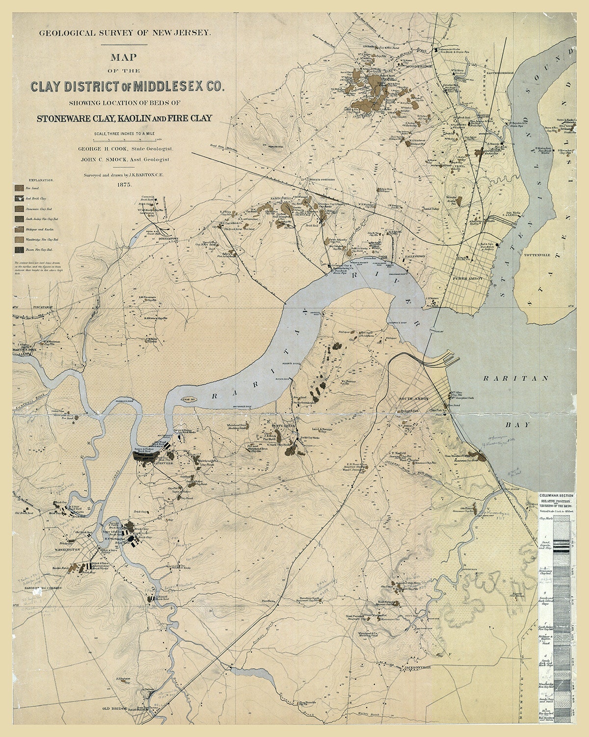 1875 Map of Clay District of Middlesex County New Jersey