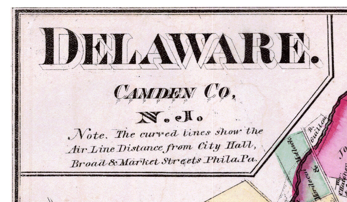 1877 Map of Delaware Camden County New Jersey