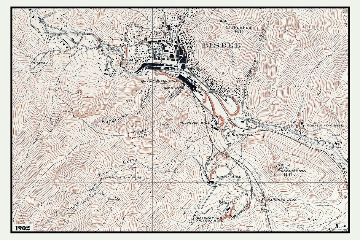 1902 Map of Bisbee Cochise County Arizona