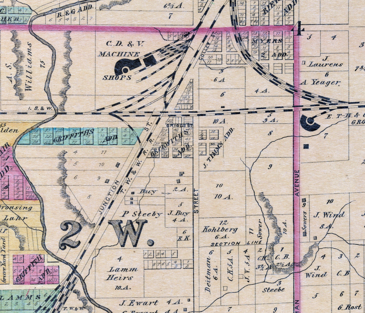 1875 Map of Danville Vermilion County Illinois