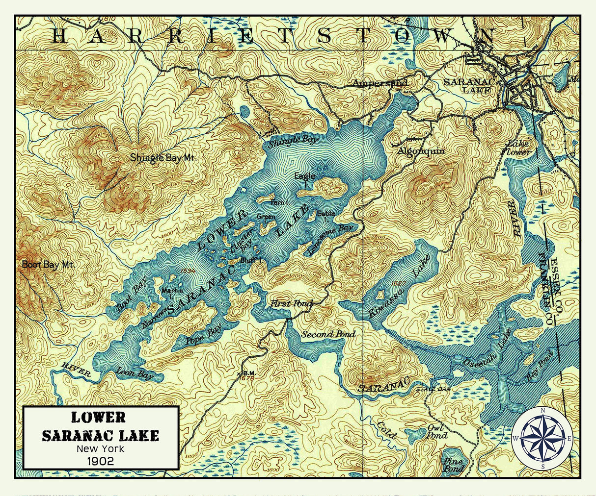 1902 Map of Lower Saranac Lake New York