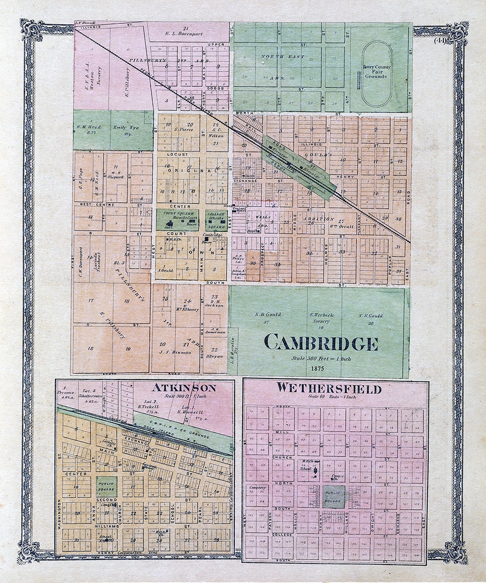 1875 Map of Cambridge Henry County Illinois