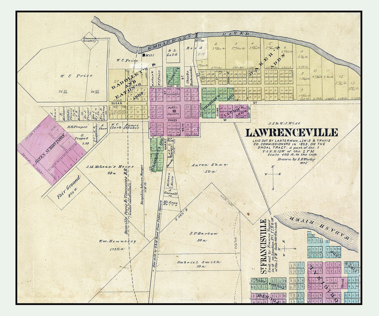 1875 Map of Lawrenceville Lawrence County Illinois