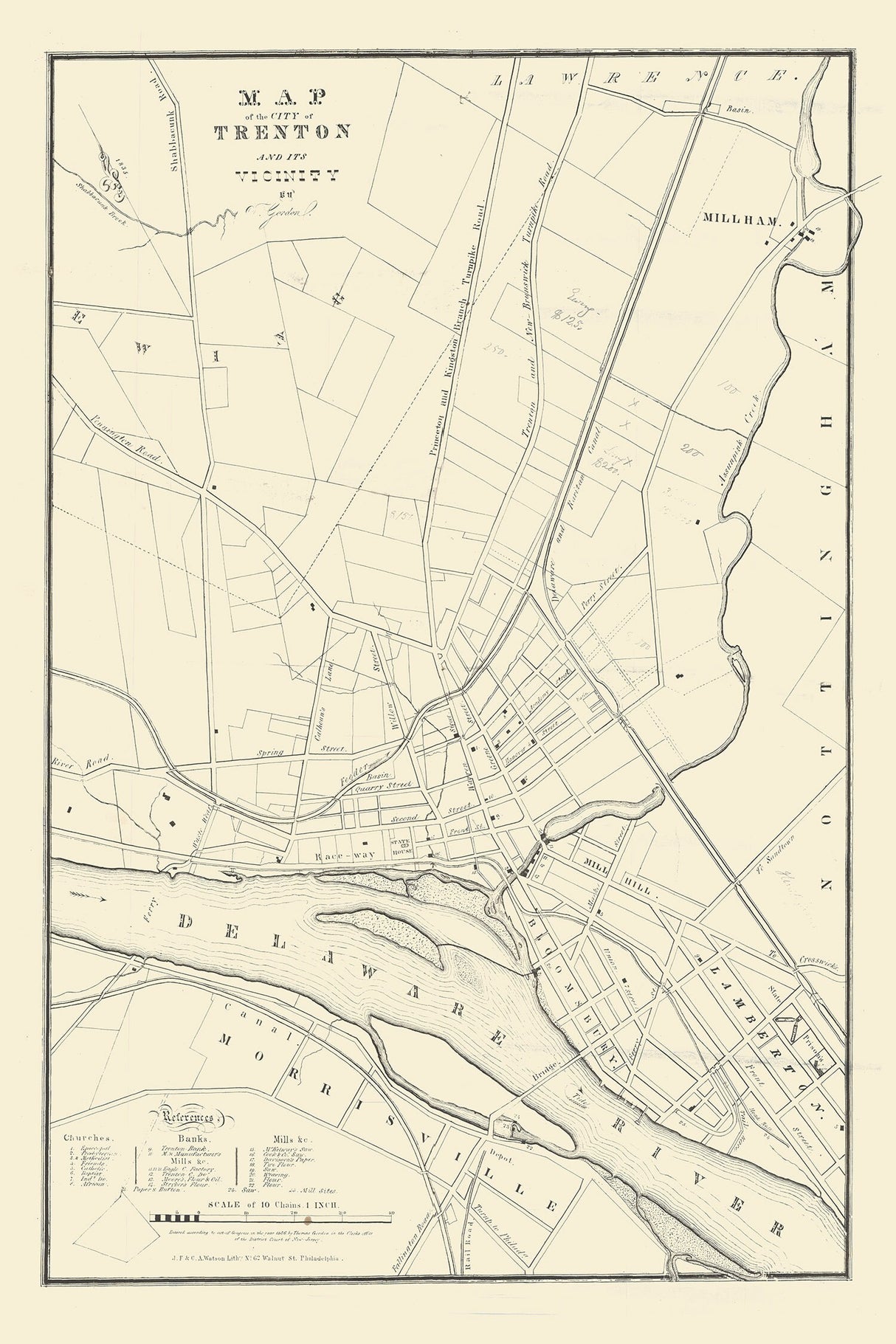 1836 Map of Trenton New Jersey